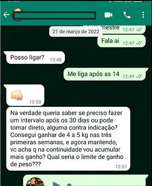 Depoimento WhatsApp GHDROL: 4 a 5kg nas três primeiras semanas